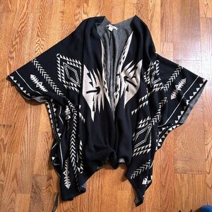 Ruffhewn cotton blend Aztec print poncho cardigan OS